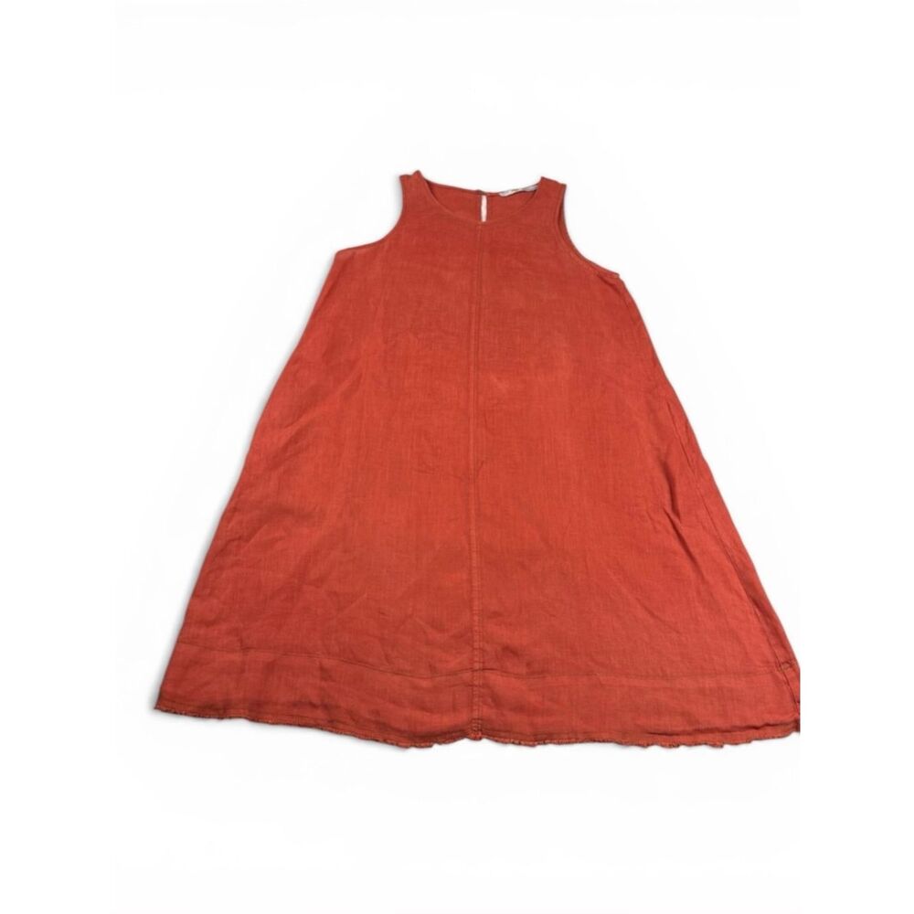 Lauren Vidal Linen Dress Burnt Orange Sleeveless Shift Relaxed Fit Breathable XS